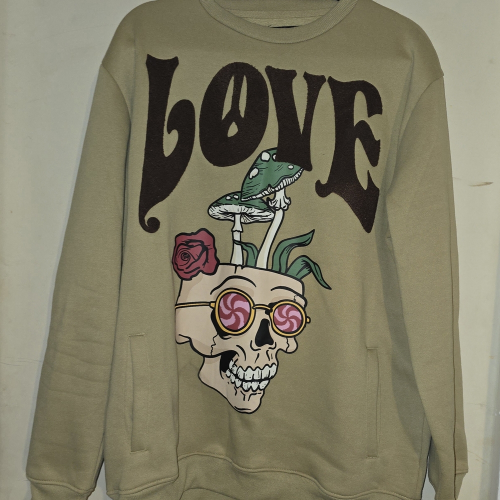 Reason Men's Crewneck Sweater in Tan with Graphic Design